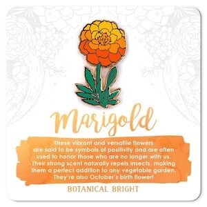 Marigold Enamel Pin - October Birth Flower - Gold Plated Nature & Floral Jewelry
